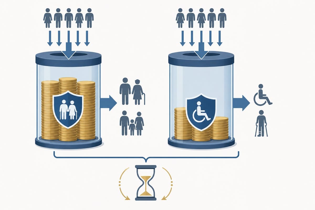 Diagram of two separate reserve accounts with individual inflows and benefit outflows.