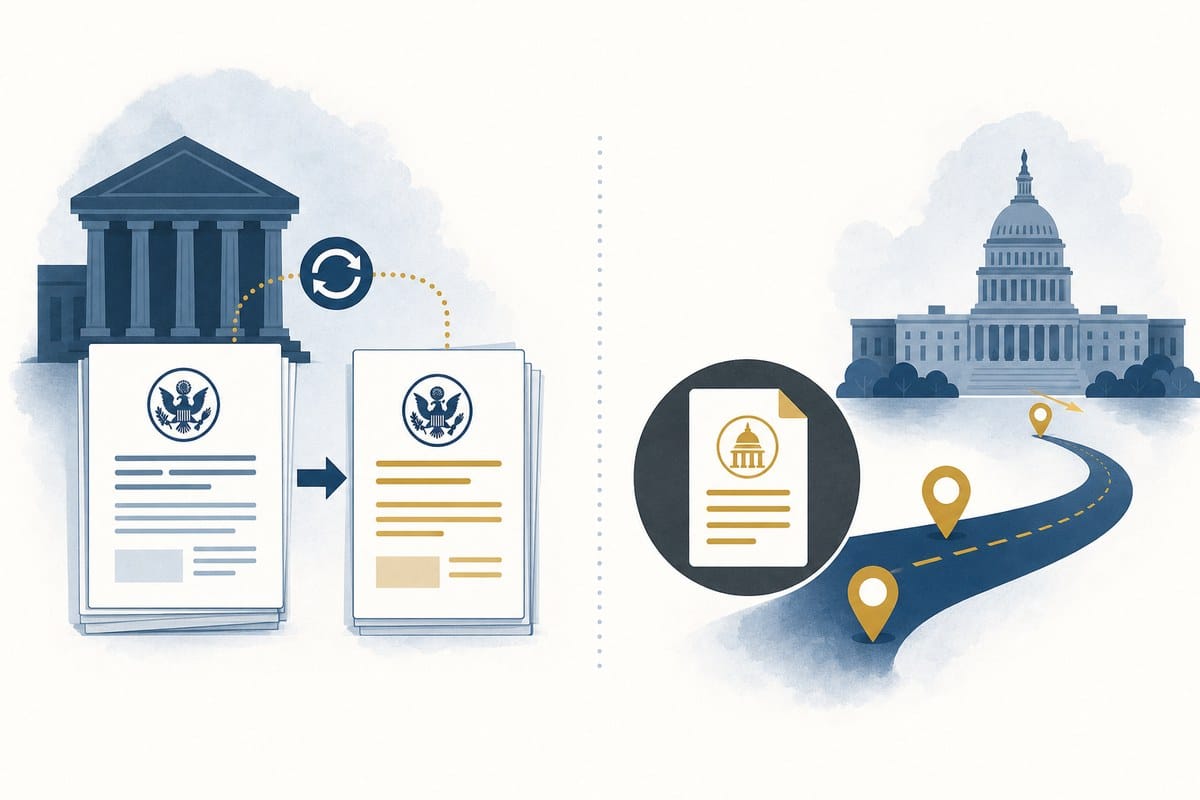 Conceptual two-stage path from agency terminology changes to possible congressional legislation