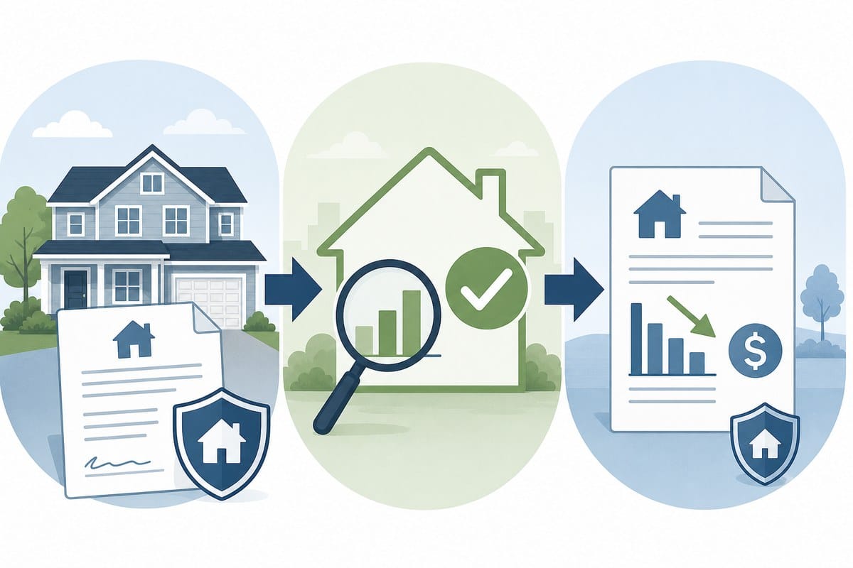 Conceptual diagram showing mortgage insurance moving from loan servicing through equity review to possible cancellation.
